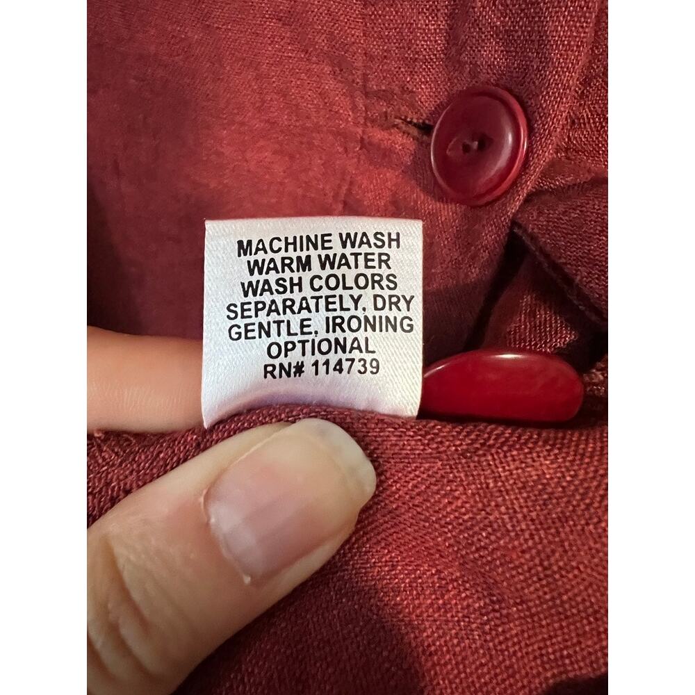 FLAX Women's 100% Linen Button Front Tunic Blouse Burgundy Lagenlook SZ S - Picture 9 of 12